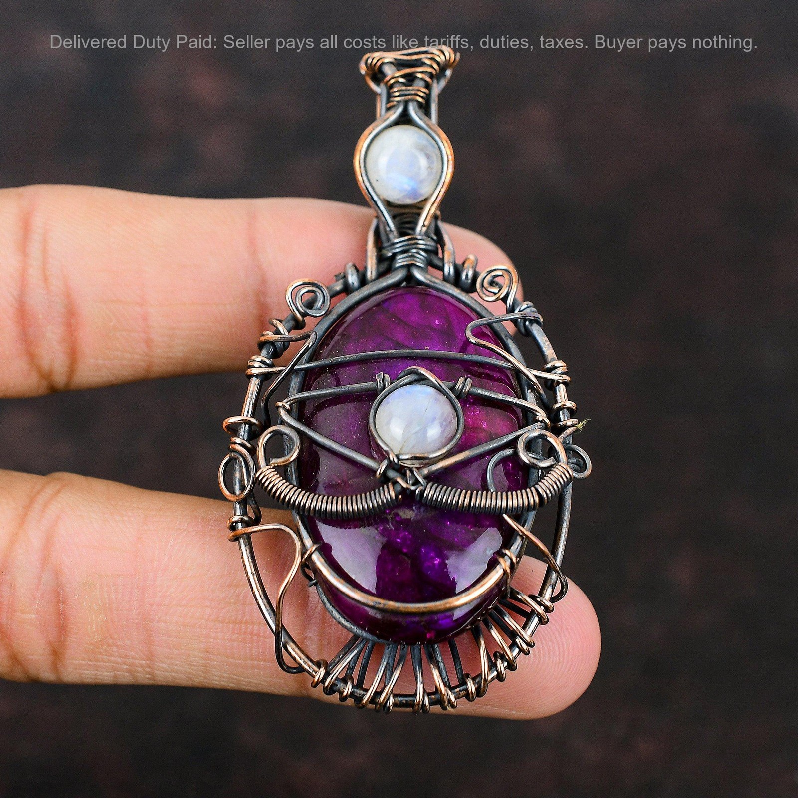 Copper Pink Fire Labradorite Gemstone Rainbow Moonstone Birthday Pendant Jewelry
