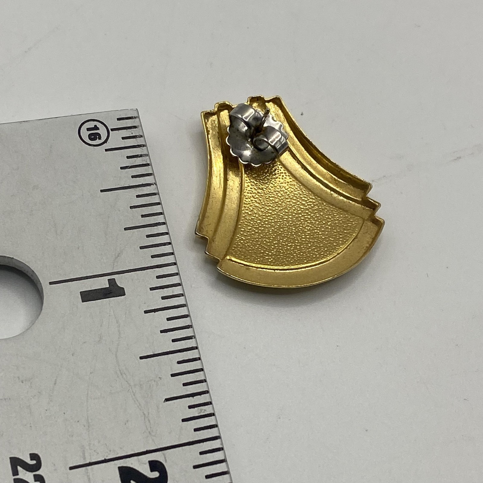Gold Tone Blue Enamel Fan Stud Earrings Womens Butterfly 1 In Retro Jewelry