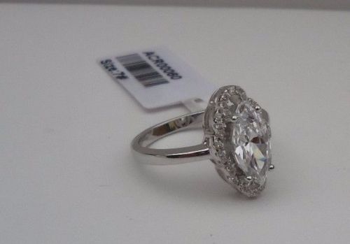 MARQUISE CENTER BRIDAL RING W/ 3 CTS LAB CREATED ACCENT / 925 STERLING SILVER