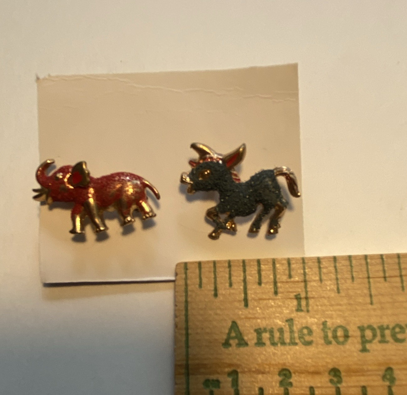Vintage 1960s Political Party Enamel Metal Lapel Pins Elephant & Donkey