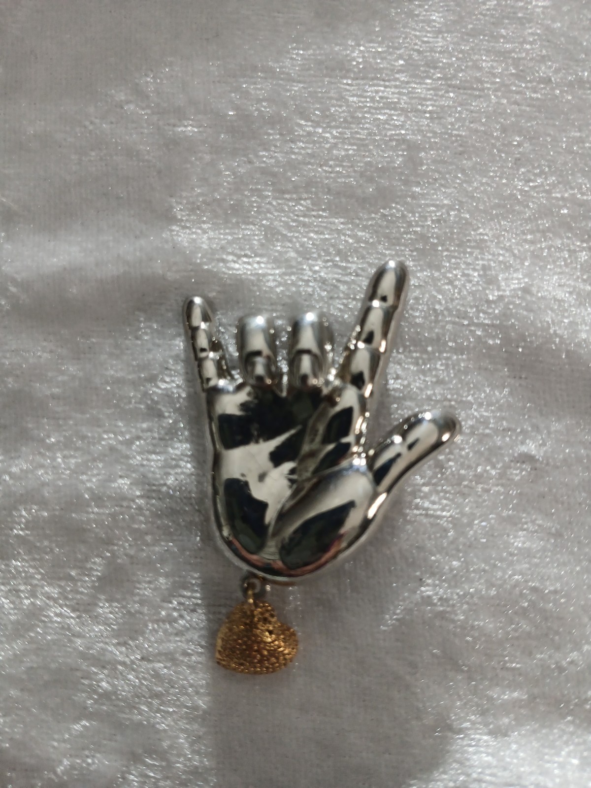 Cool Sign I LOVE YOU BROOCH Pin Silver and Gold Tone