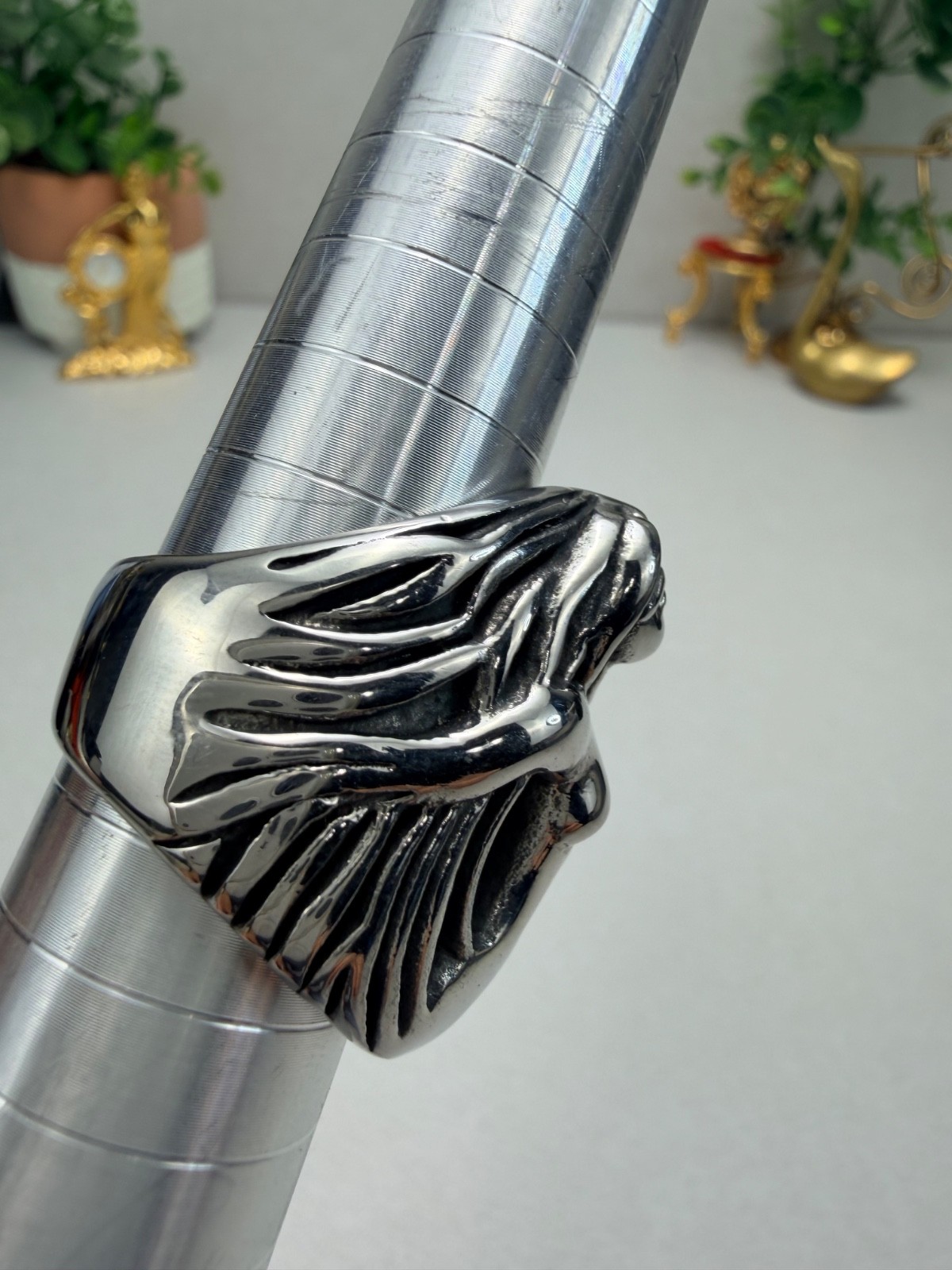 Stainless Steel Sculptural Nude Woman Art Ring Statement Biker Ring Unisex