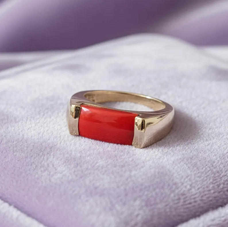 Coral Ring, Brass Gold Alloy , Birthday Gift Her, Women Ring