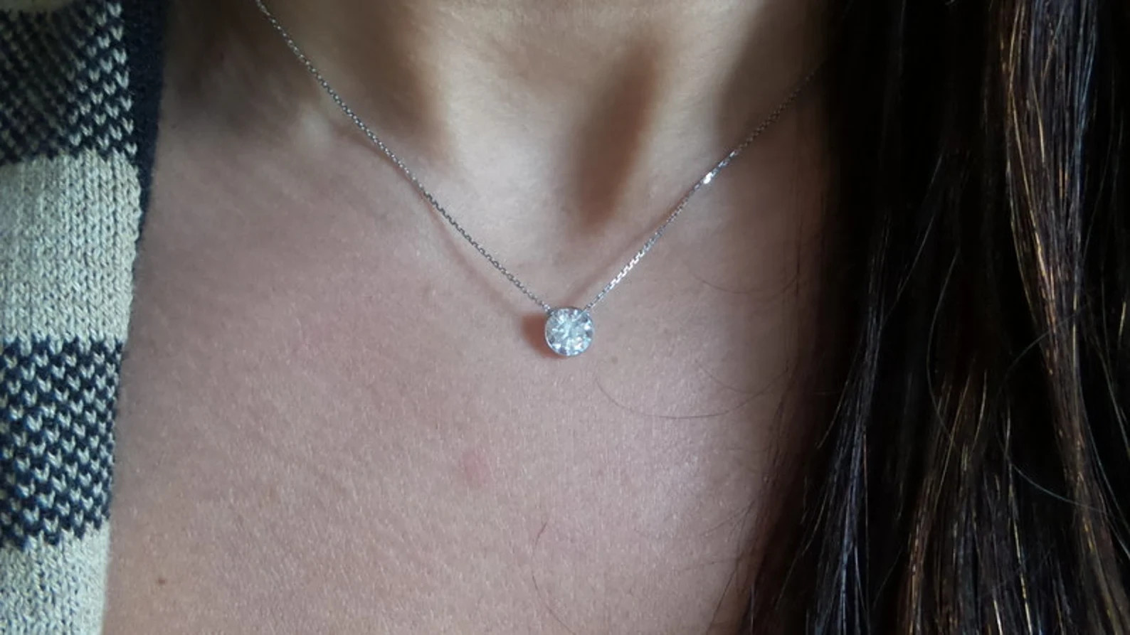 1.00 Ct Round EF VS Lab Grown Diamond Bezel Solitaire Necklace in 14K White Gold