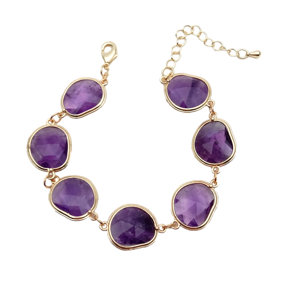 Natural Purple Amethyst Bezel Set Beaded Bracelet For Holiday Jewelry