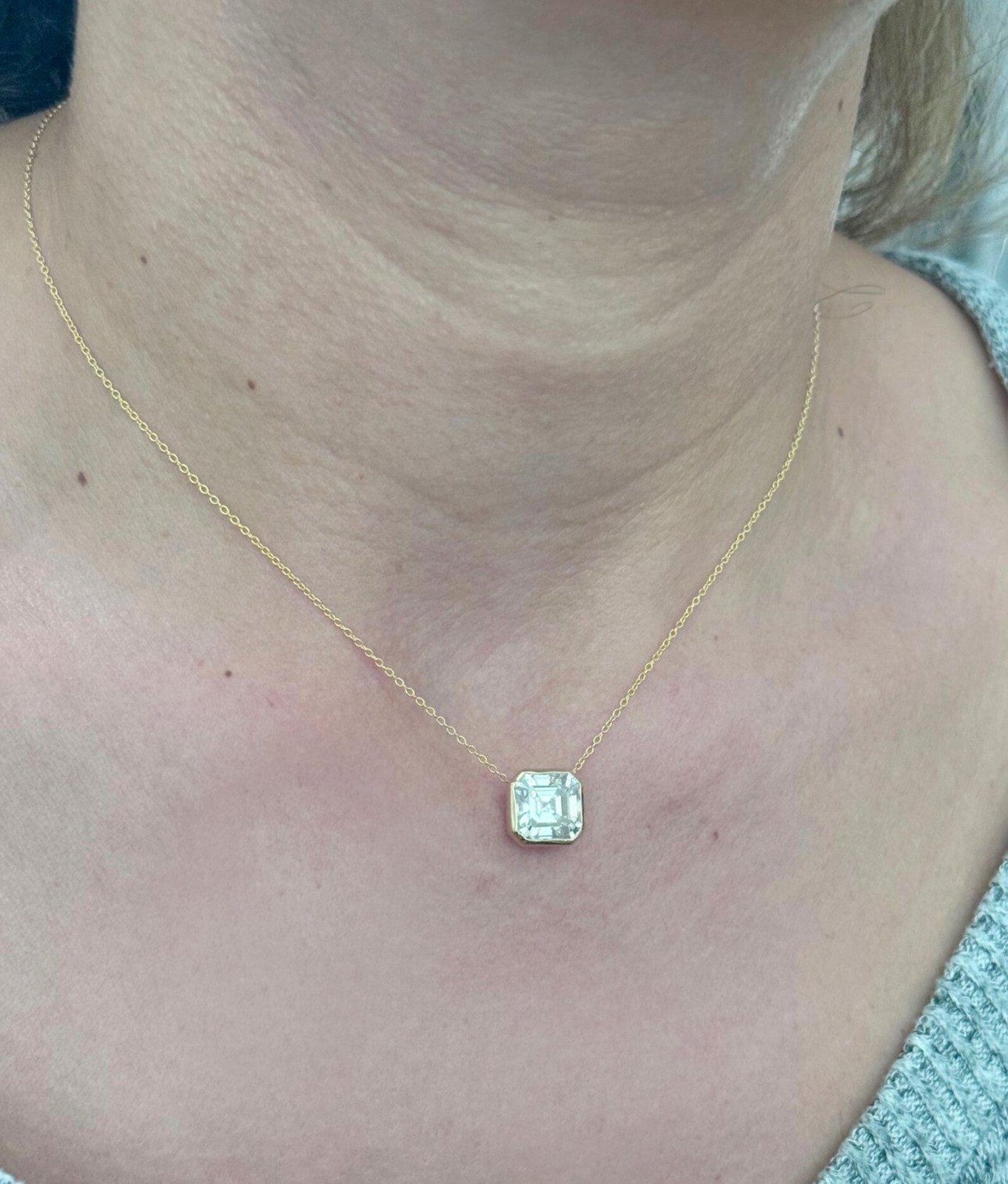 1.00ct Asscher Cut Simulated Diamond Solitary Pendant 925 Yellow Sterling Silver