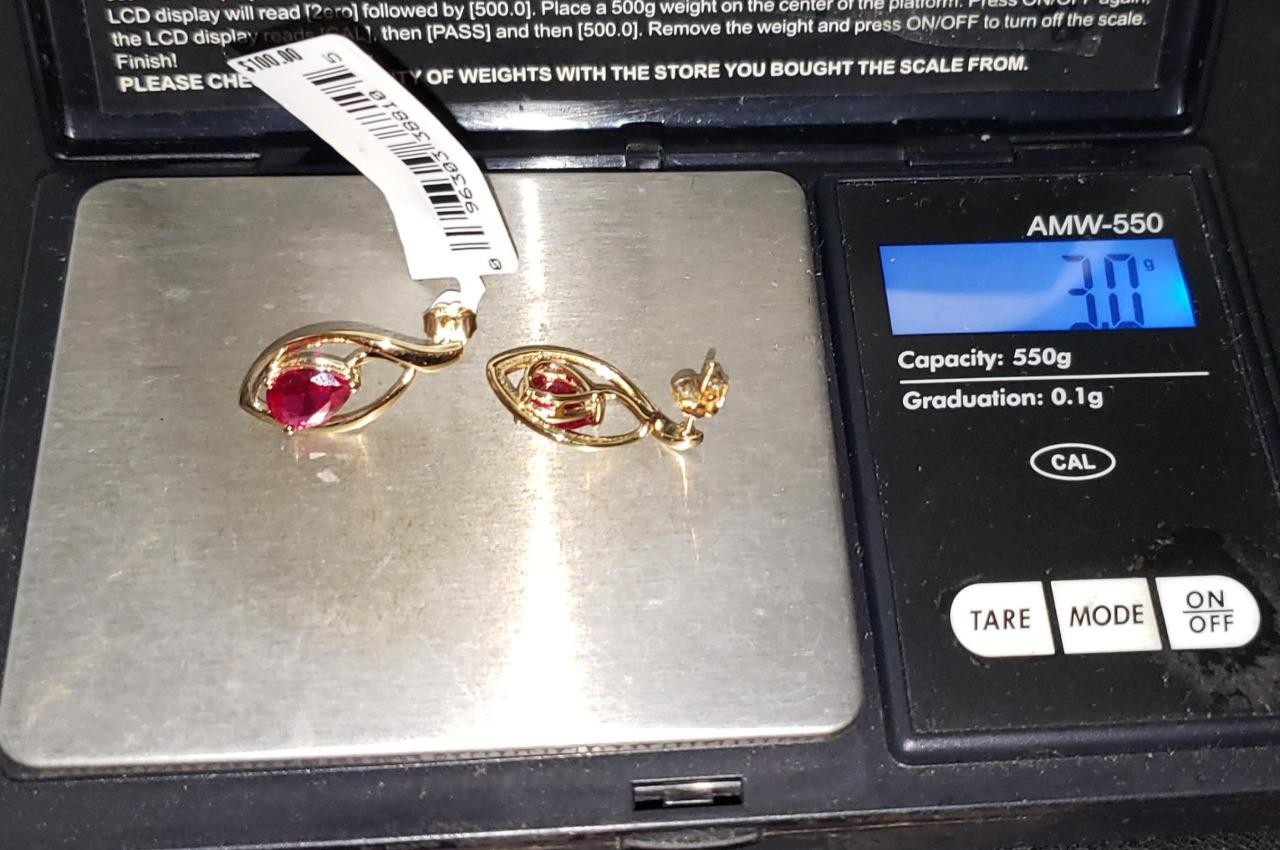 14KT Gold Vermeil Over 925 Sterling Silver Lab-Created Ruby Drop Earrings (3.0 g