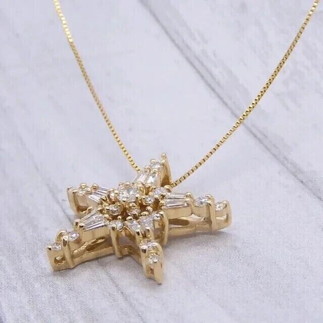 2.00 Ct Round & Baguette Simulated Diamond Star Pendant 14K Yellow Gold Plated