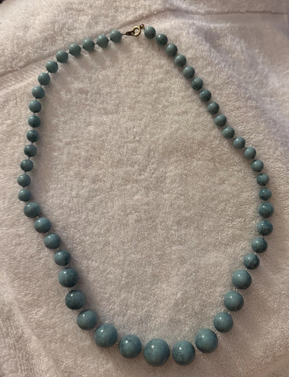 Blue Round Stone Beaded Necklace, Ball/Bead Chain, Spring Ring Clasp