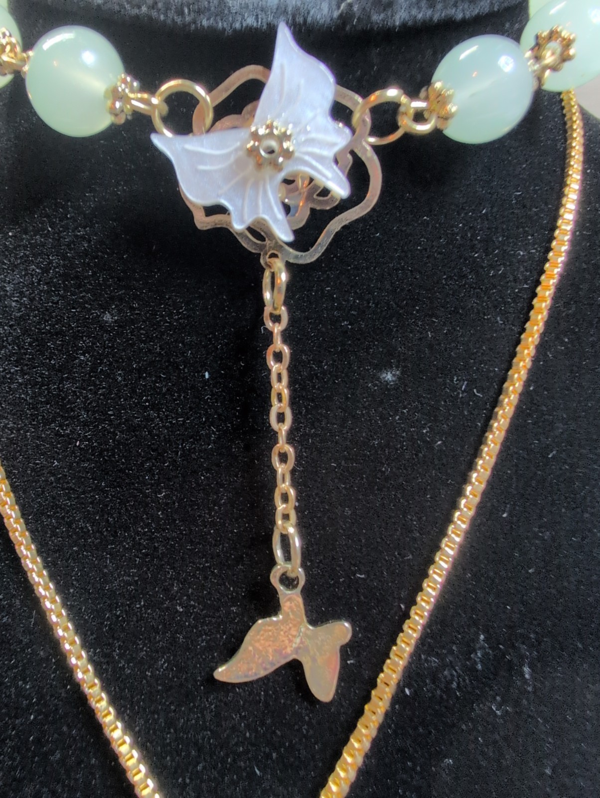 Gold Tone And Aqua Rhinestone Necklace And Bracelet Set With Butterfly 18-in…