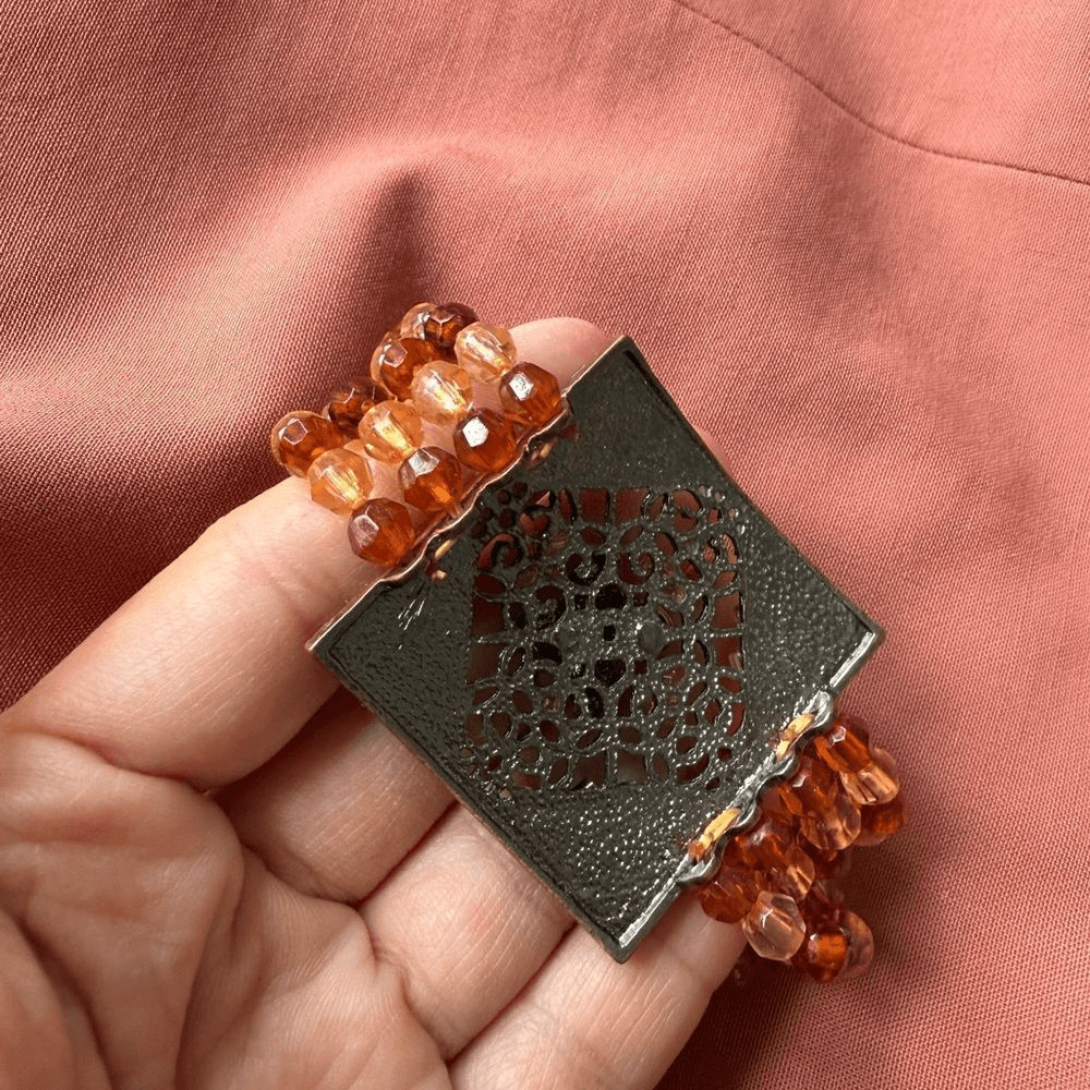 Y2K Multi-stranded Bracelet with a faux Amber Glass, Gems Statement Pendant
