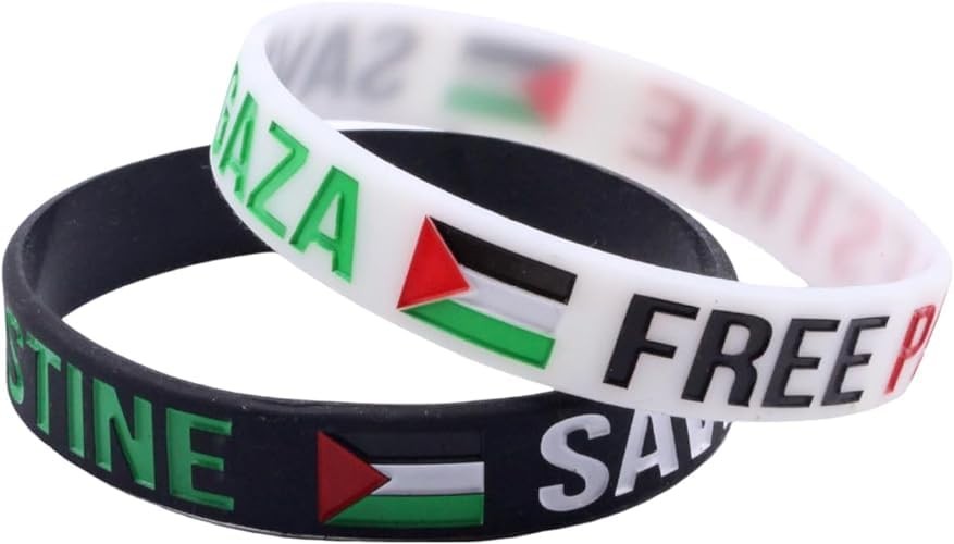 Free Palestine Bracelets Silicone Gaza Flag 2PCS Whit+Black