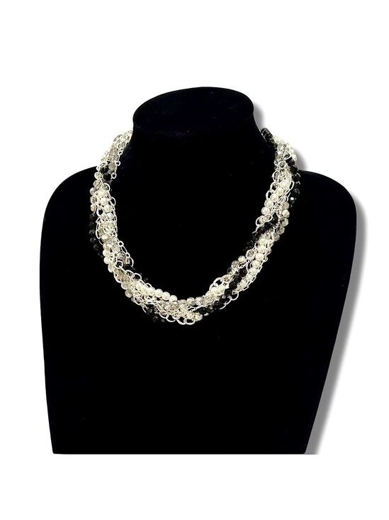 White House Black Market Multi-Strand Twisted Pearl, Black Bead & Crystal NWT