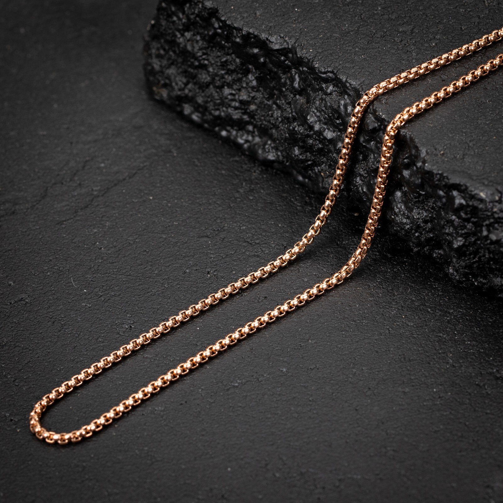 Rose Gold Plated Solid Smooth 316 Stainless Steel 3MM Pearl Box Chain Necklace