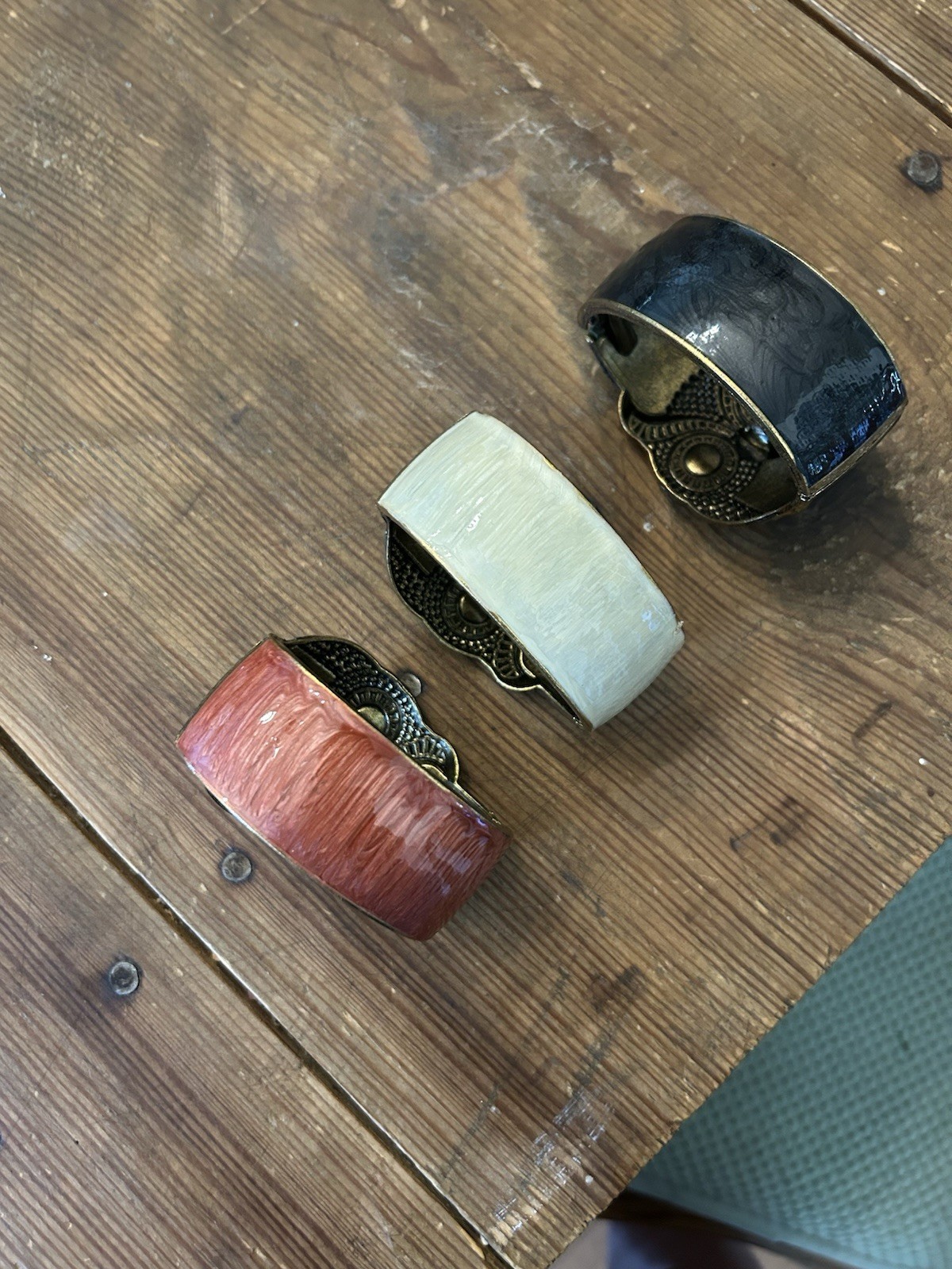 Lot of 3 Owl Face Metal Cuff Bracelets Hinged Closure Multicolor