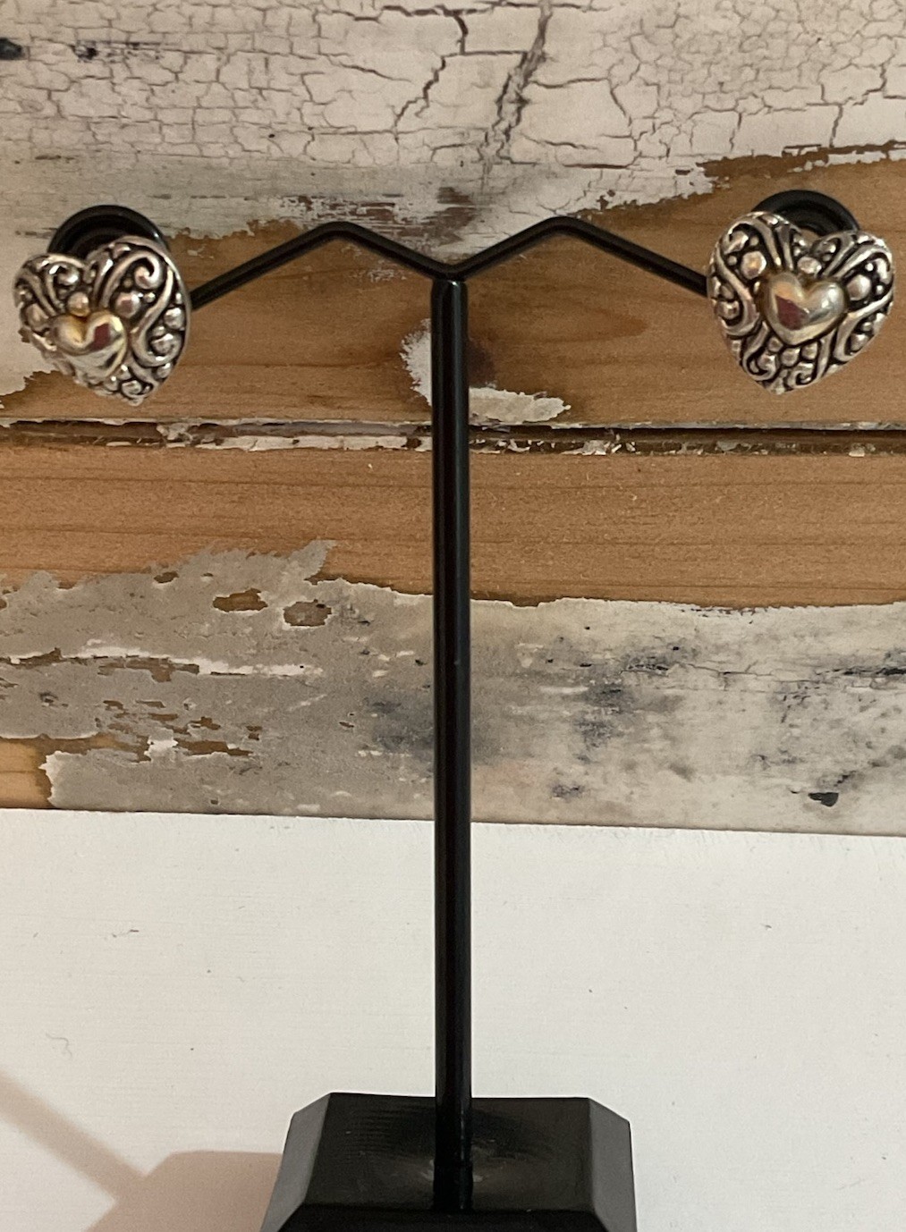 Retired Brighton Puff Heart Engraved Earrings