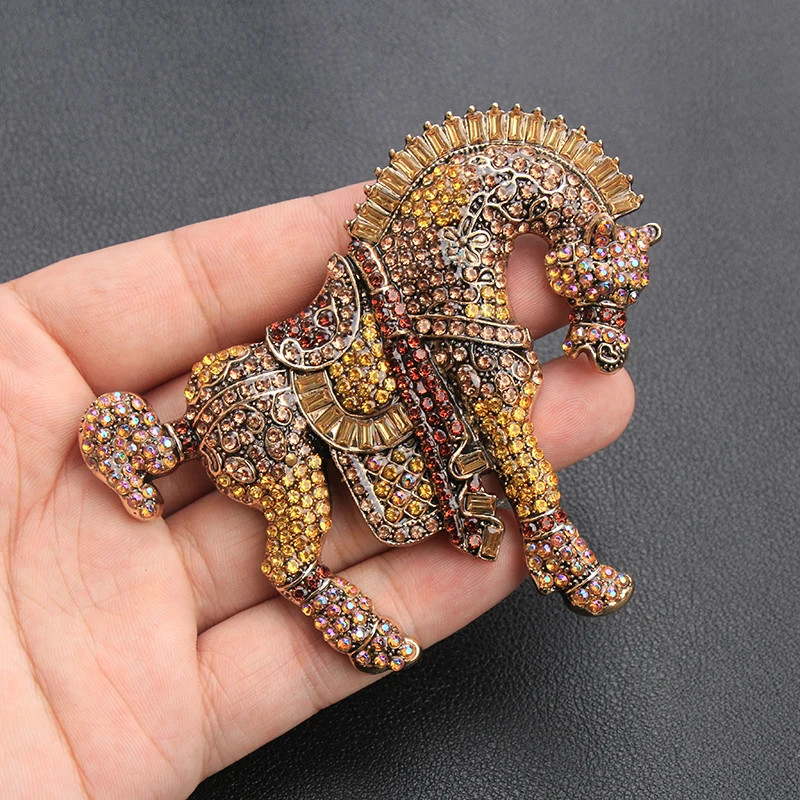 Women Men Large Colorful Rhinestone Horse Brooch Fashion Pin Jewelry