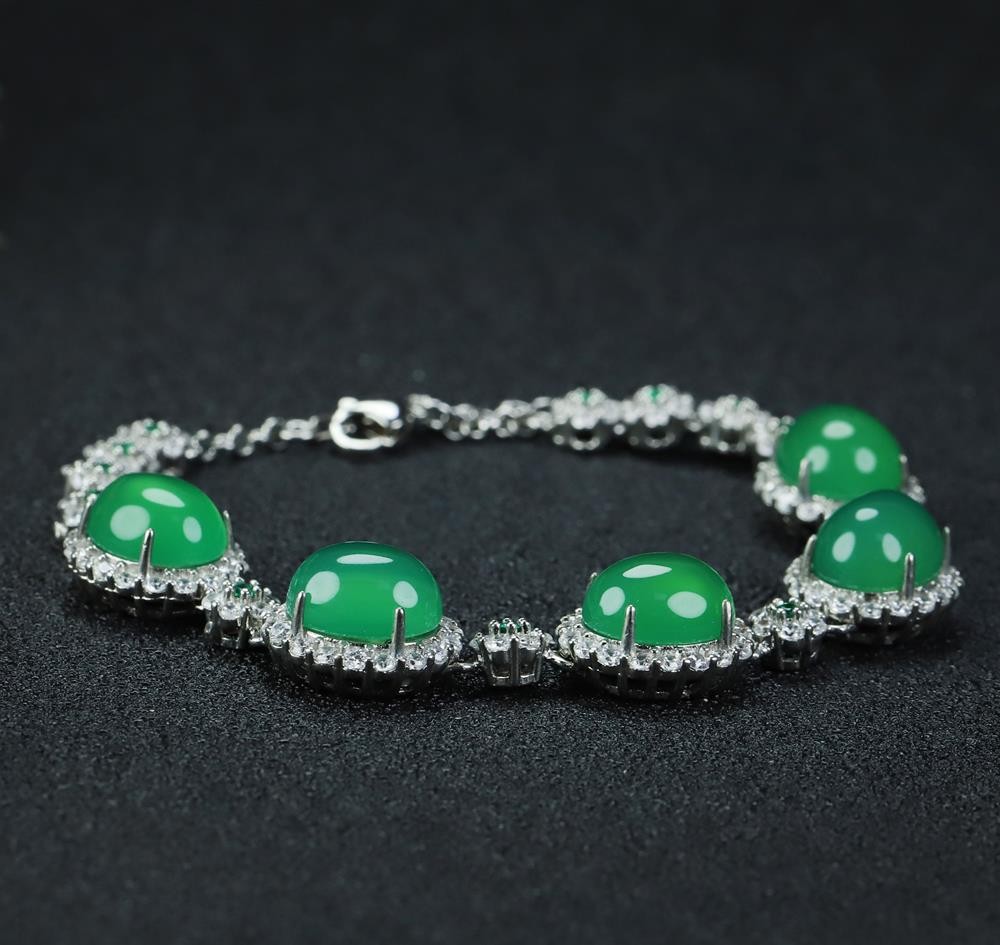 Girl Grandma Mothers Lady Women Green Jade Beads Bracelet Jewelry Gift Box DD297