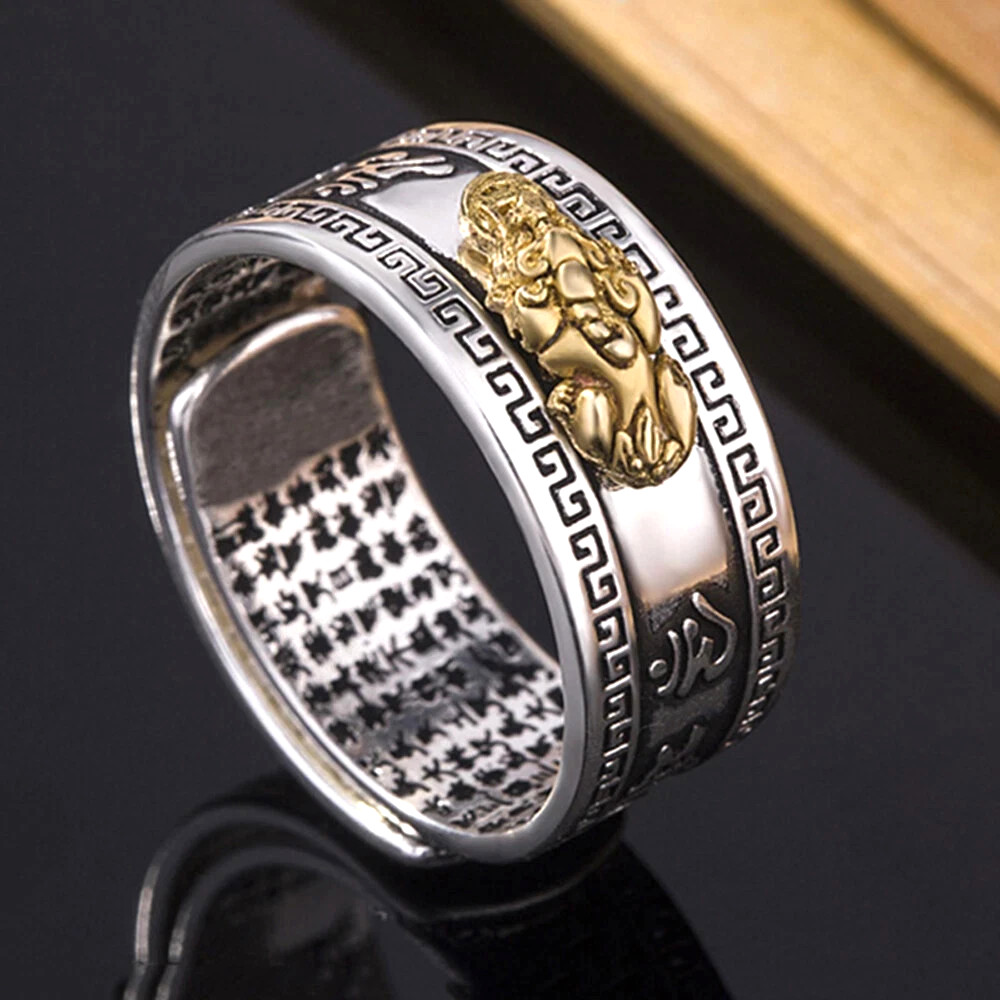Feng Shui Pixiu Adjustable Ring Buddhist Mantra Attract Wealth Lucky Ring Charm