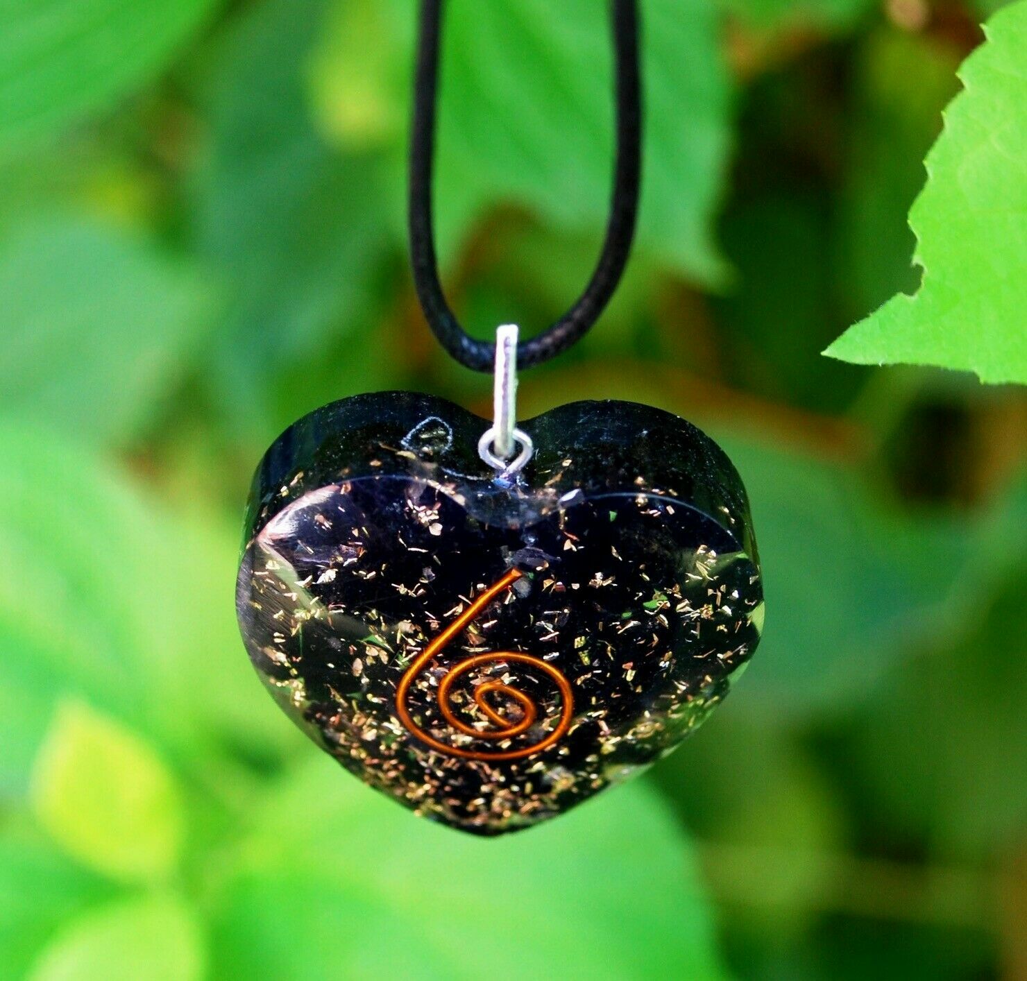 Natural Black Tourmaline Necklace Orgonite Crystal Heart Orgone Energy Pendant