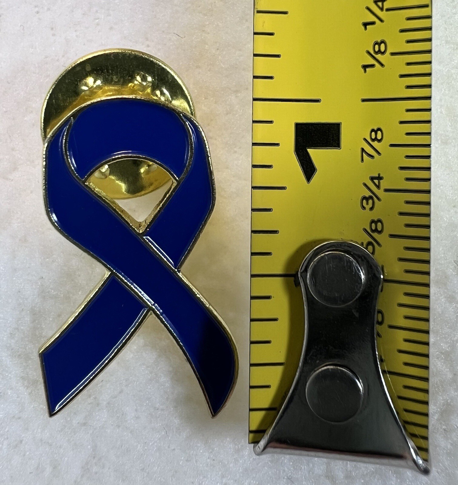 Vintage 1990s 1″ x 3/4″ Navy Blue Awareness Ribbon Enamel Lapel Pin Gold Metal