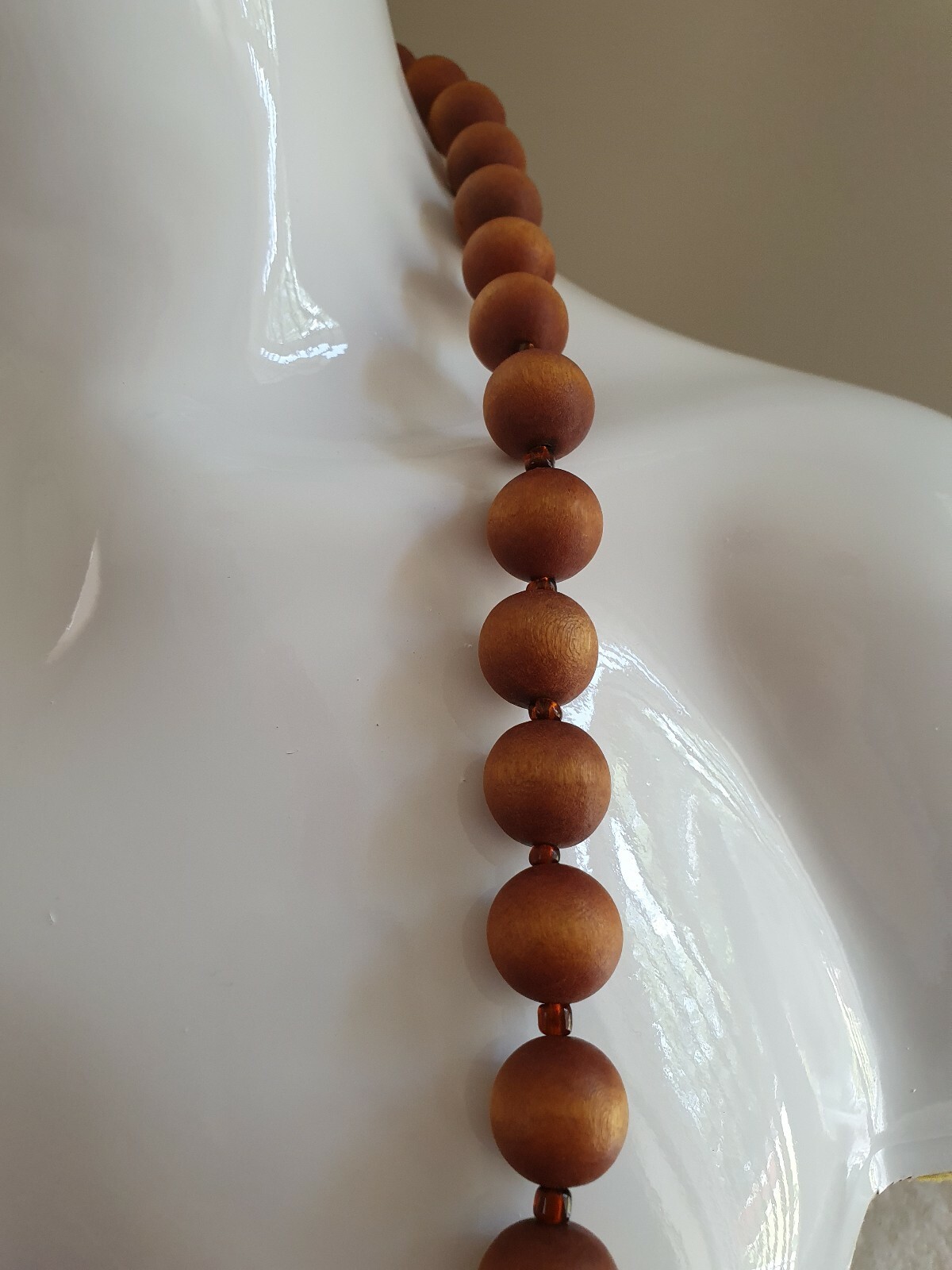 Retro Long Chunky Wood Amber tone Bead Ethnic Tribal Boho Arty Necklace CU6-1547