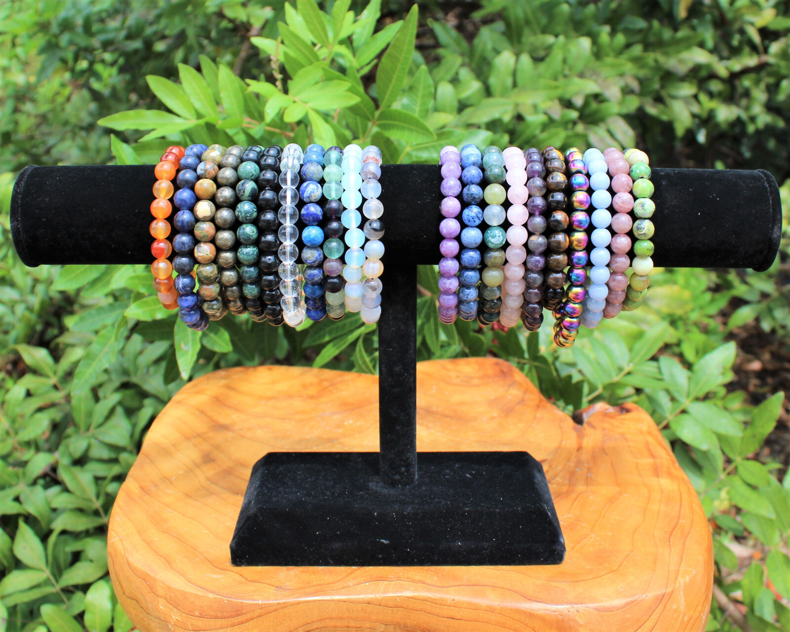 Jet Bead Bracelet: 8 mm Round Crystals (Jet Bracelet, Jet Gemstone Bracelet)