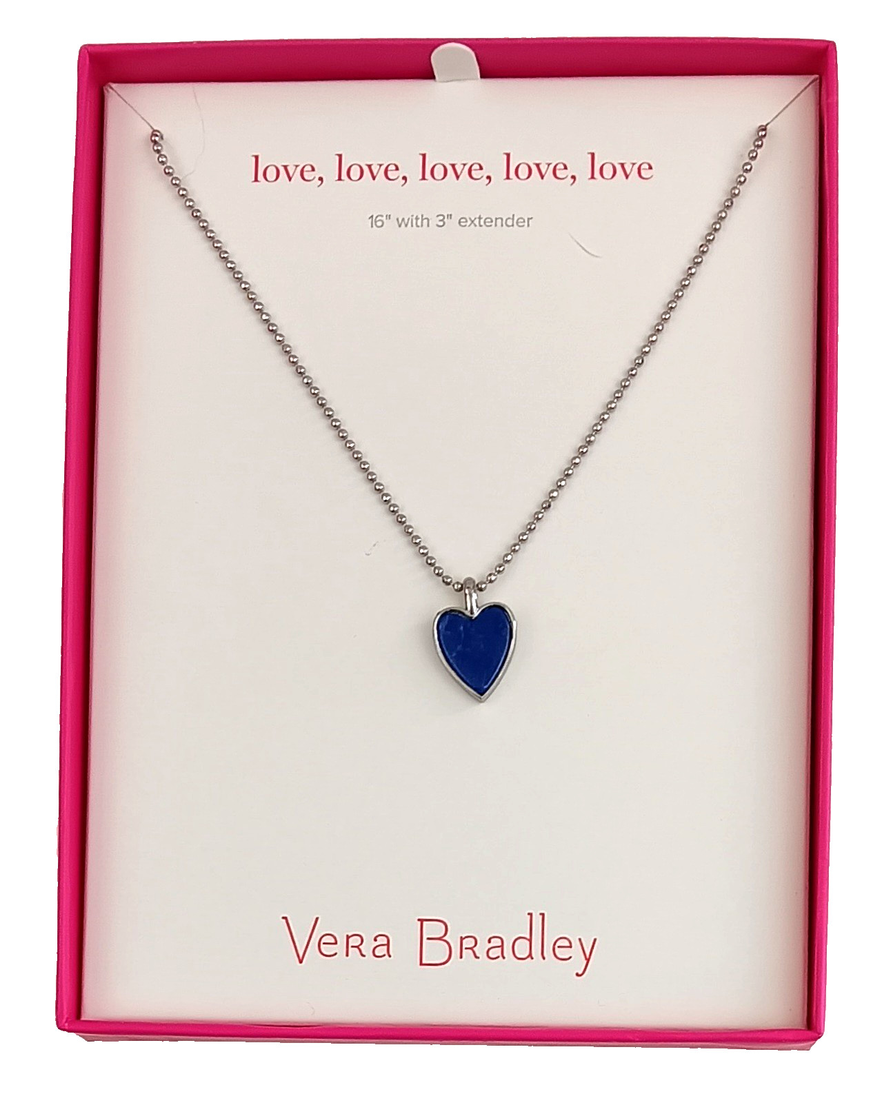 Vera Bradley Love Blue Heart Necklace 16″ Beauty Is Meant To Be Shared