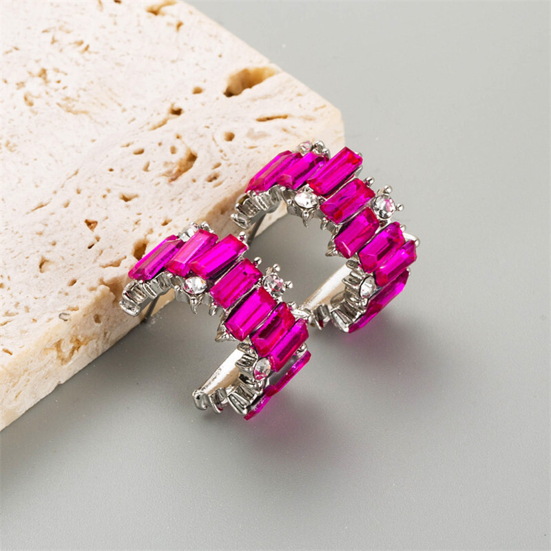 Inlaid Color Diamond C- Shaped Personality Simple Female Earrings Alloy
