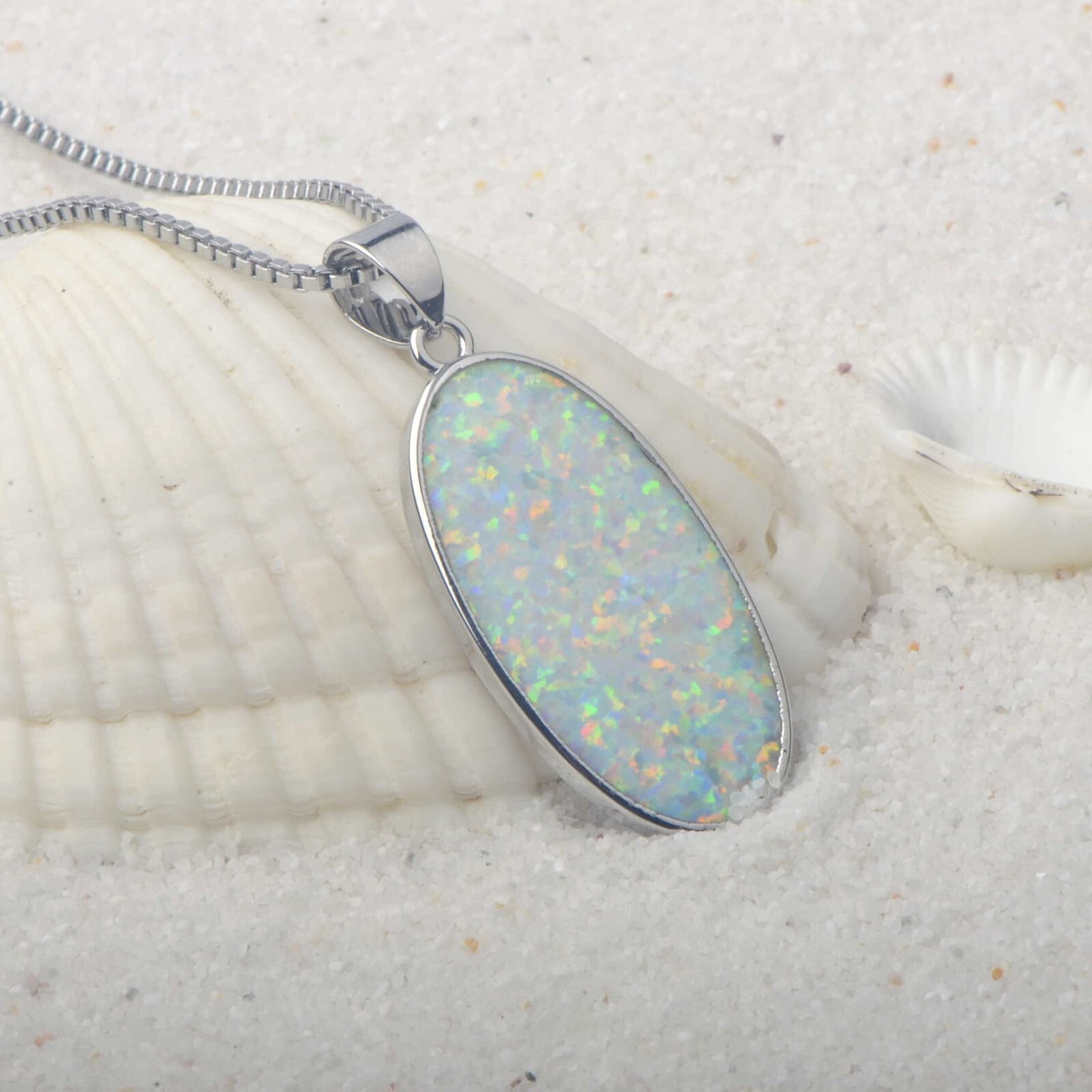 Hawaii White Fire Opal Oval Necklace Pendant Silver Filled For Women Girls