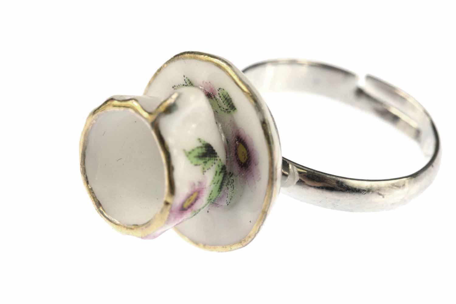 Coffee Cup Ring Cup Miniblings Finger Ring Gold Rim Coffee Tea