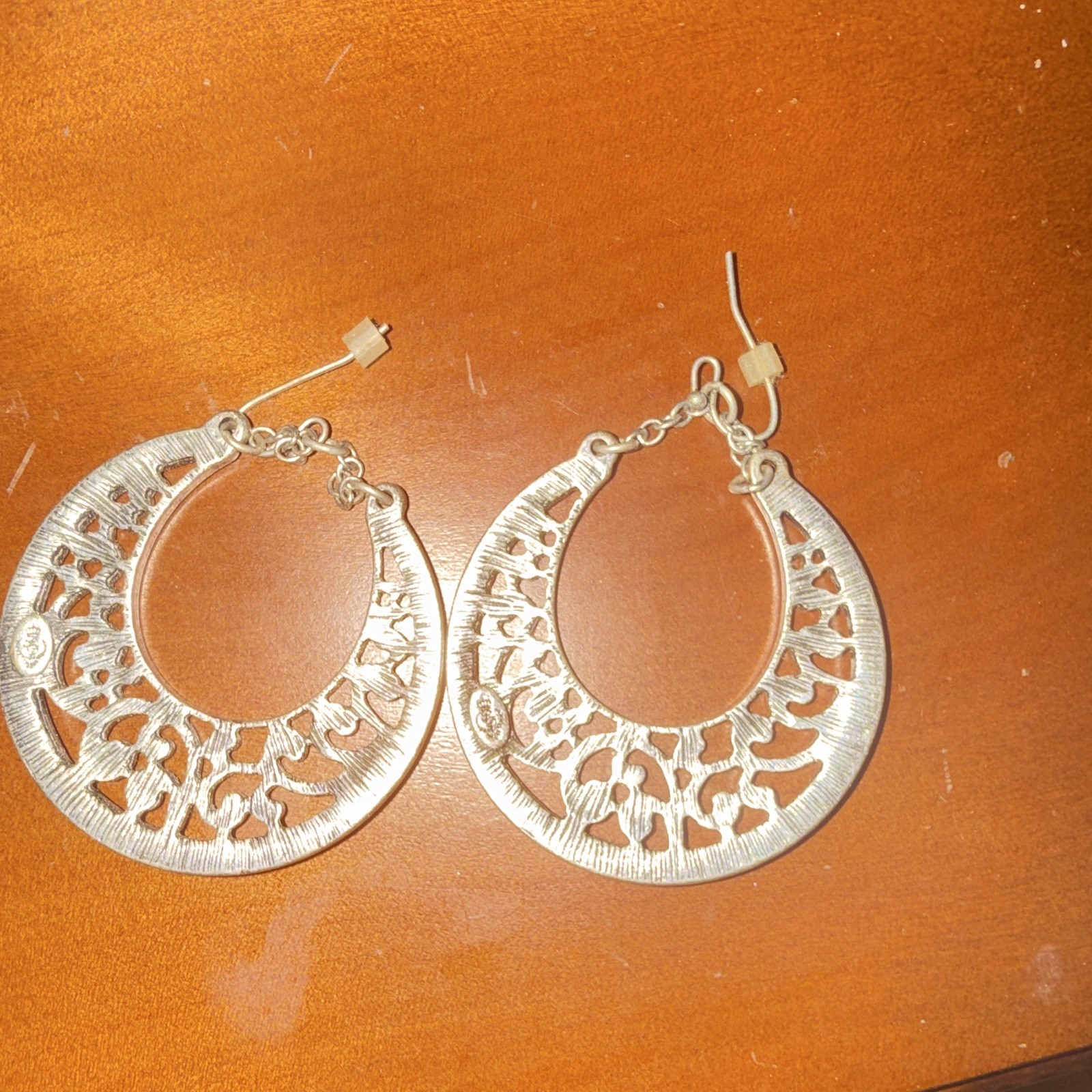 Premier Silver-Tone Metal Filigree Hoop Dangle Earrings French Wire Nickel-Free