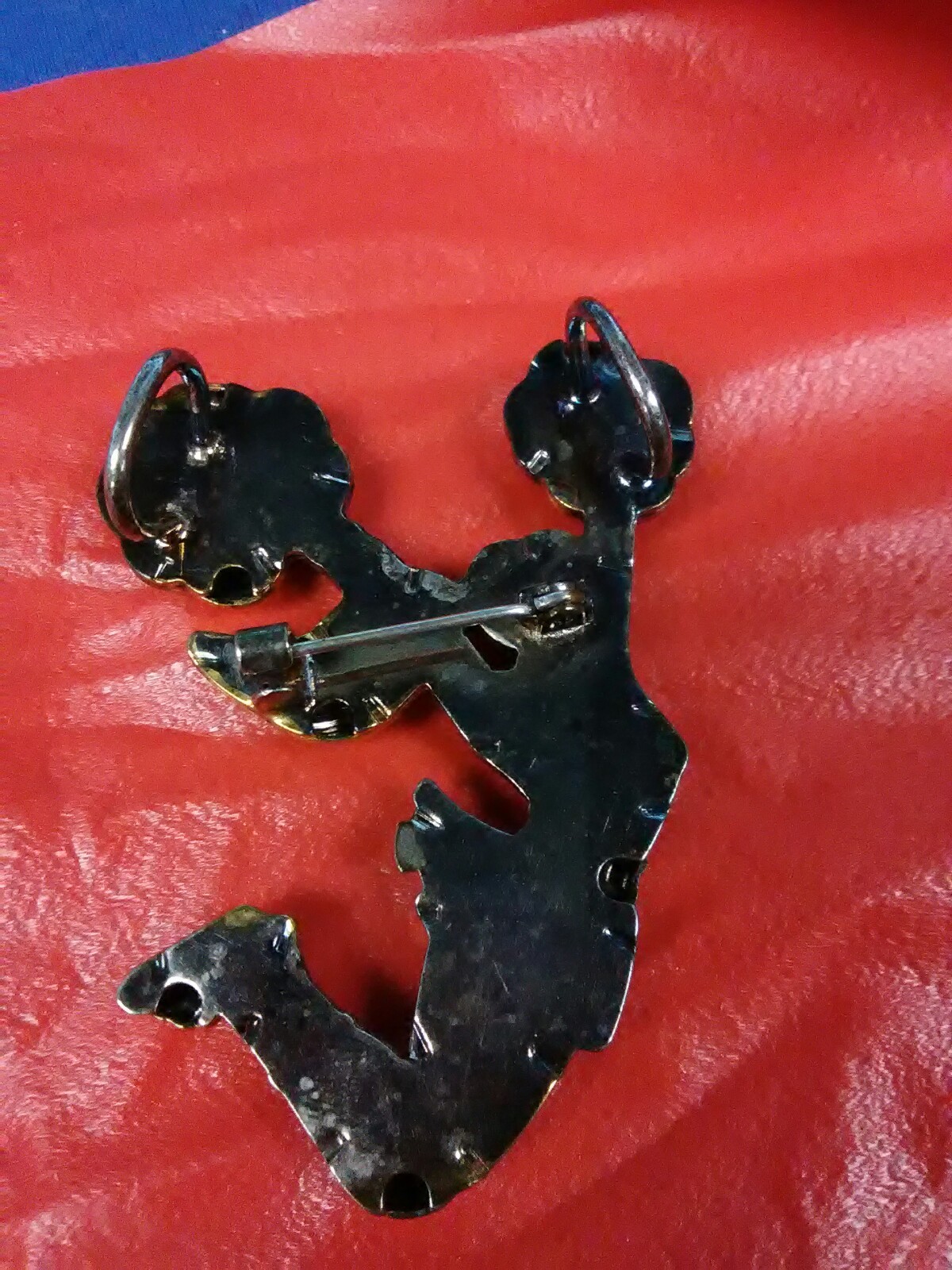 bronze look cheerleader brooch slider pendant necklace costume jewelry