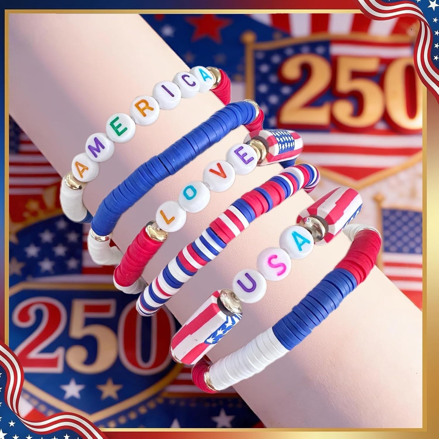 4th of July Bracelets American Flag Red White Blue Patriotic Jewelry