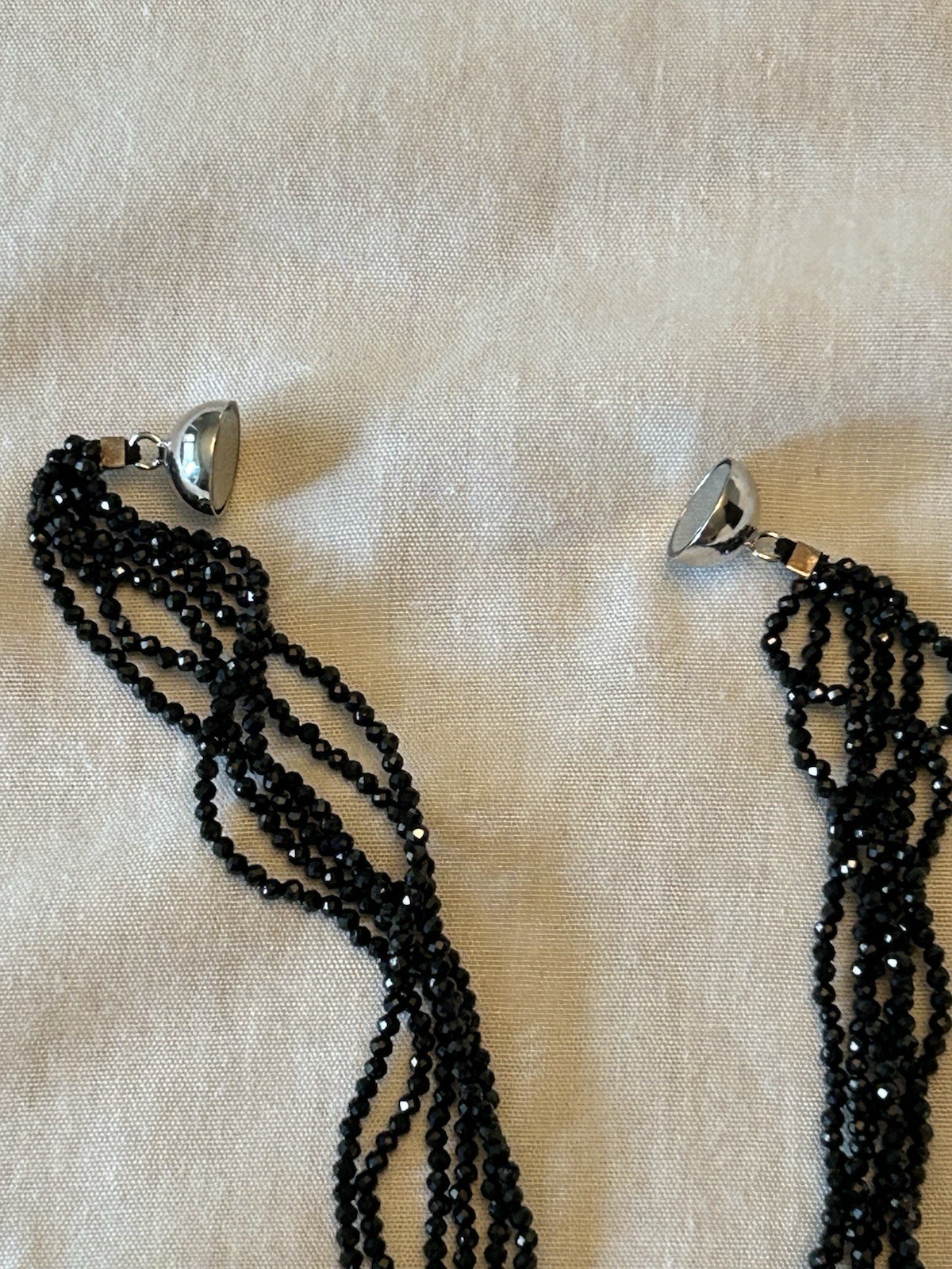 JTV Black Spinel Multi Strand Necklace Sterling Silver Magnetic Clasp NIB 18”
