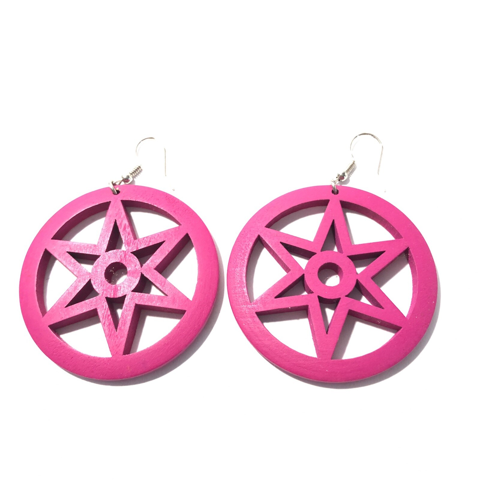 Women’s Purple Star Wood Round Drop Dangle Earrings-Large 2.5” Statement