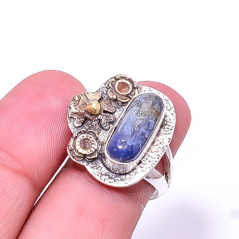 Kyanite -Nepal Two Tone 925 Sterling Silver Ring s.6 R26, Christmas Gift