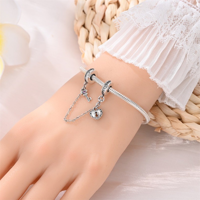 PANDACH 925 Sterling Silver Safety Chain Charm for Bracelet Stopper Spacer Charm