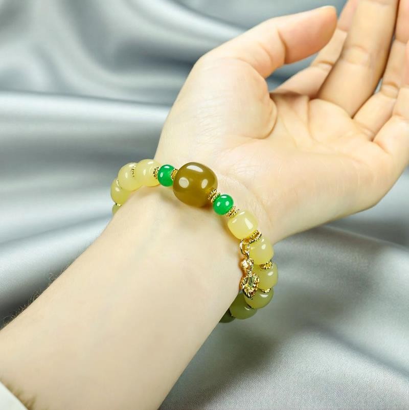 Girl Grandma Mother Lady Women Yellow Jade Beads Bracelet Jewelry Gift Box DD160