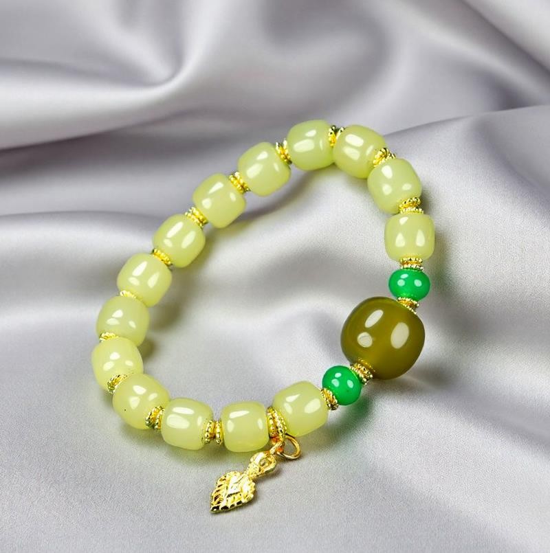 Girl Grandma Mother Lady Women Yellow Jade Beads Bracelet Jewelry Gift Box DD160