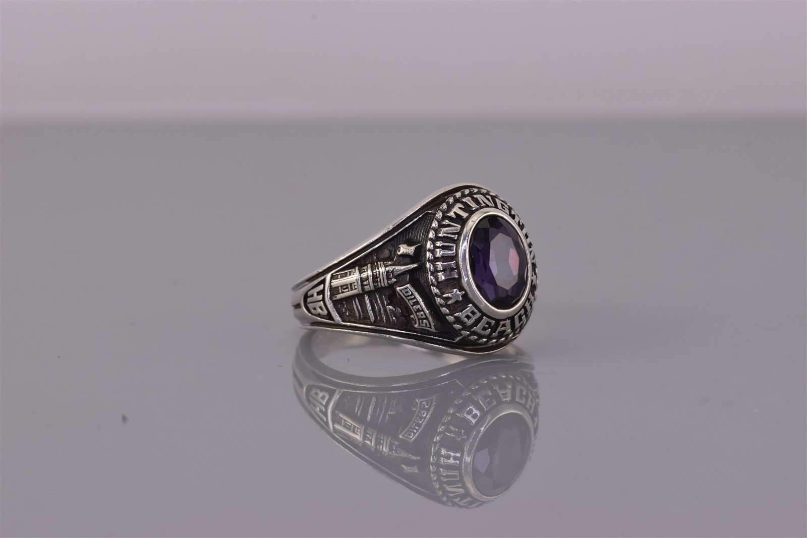 Jostens Sterling Silver Purple Sapphire Huntington Beach Band Ring 925 Sz: 6