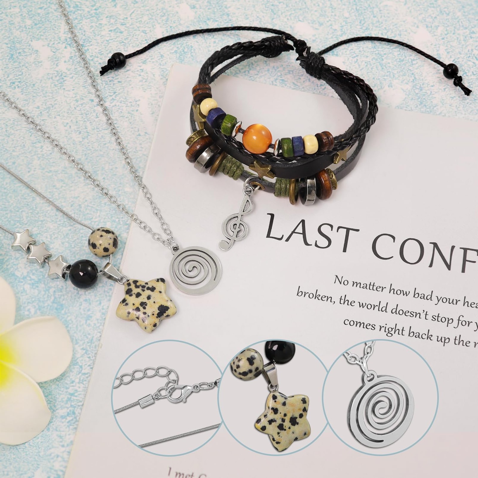 RechicGu Multilayer Y2k Star Necklace Fairy Grunge Bracelets Swirl Set
