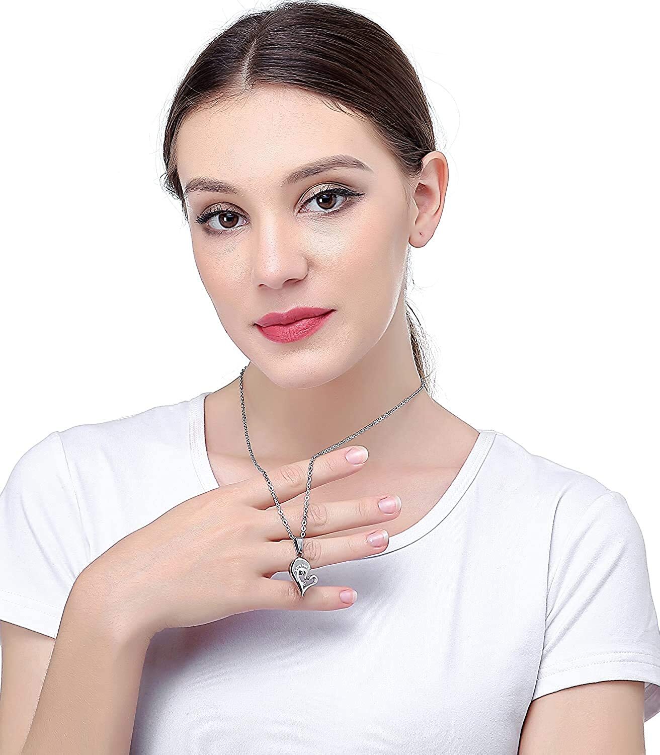 Stainless Steel Mens Womens Couple Necklace Pendant Love Heart Puzzle Matching