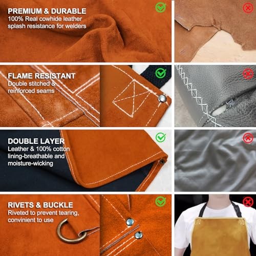 Leather Welding Work Apron 24″ X 36″ Heat Flame Resistant Cowhide Brown