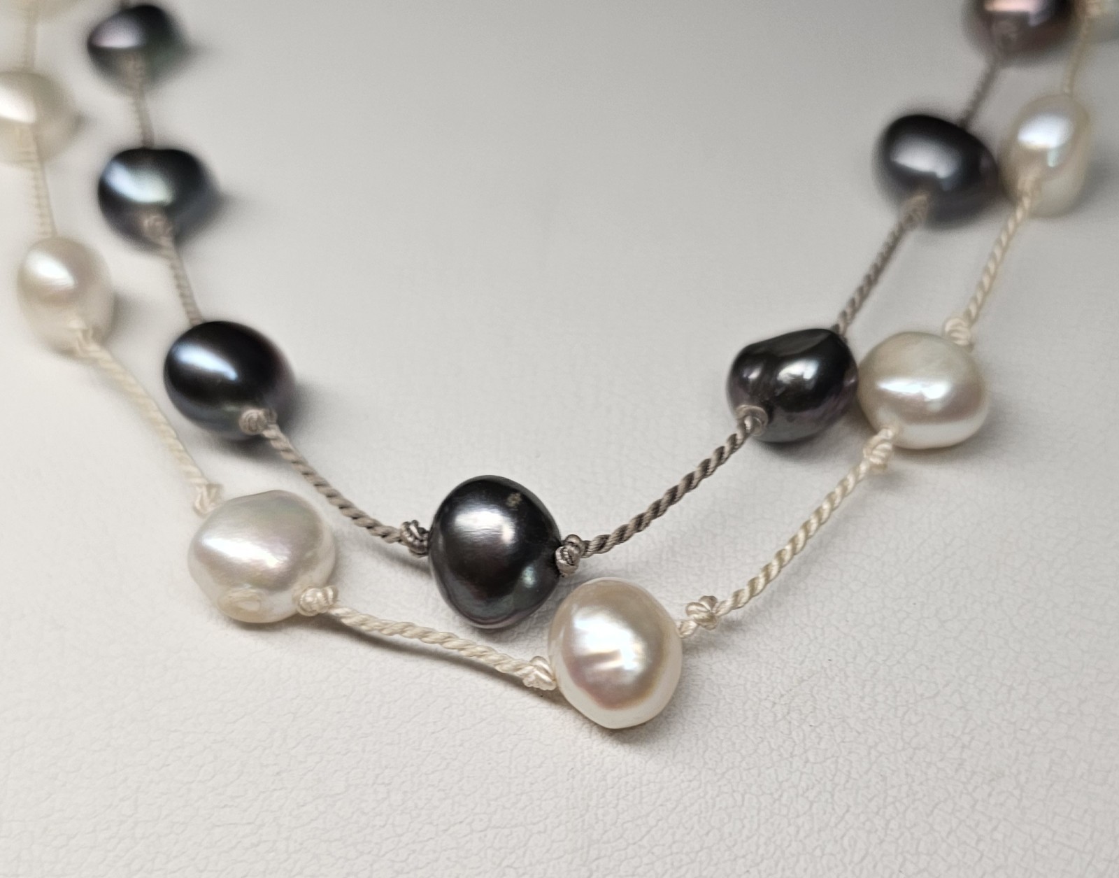 Two Strands Fresh Water Pearl Necklaces Approx 7 mm. 15 1/2″ Black And 16 1/2″