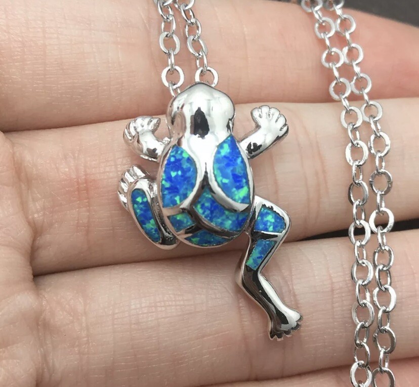 925 SP Frog Blue Opal Jewelry Necklace W/gift Box 🎁 FREE SHIPPING!!!