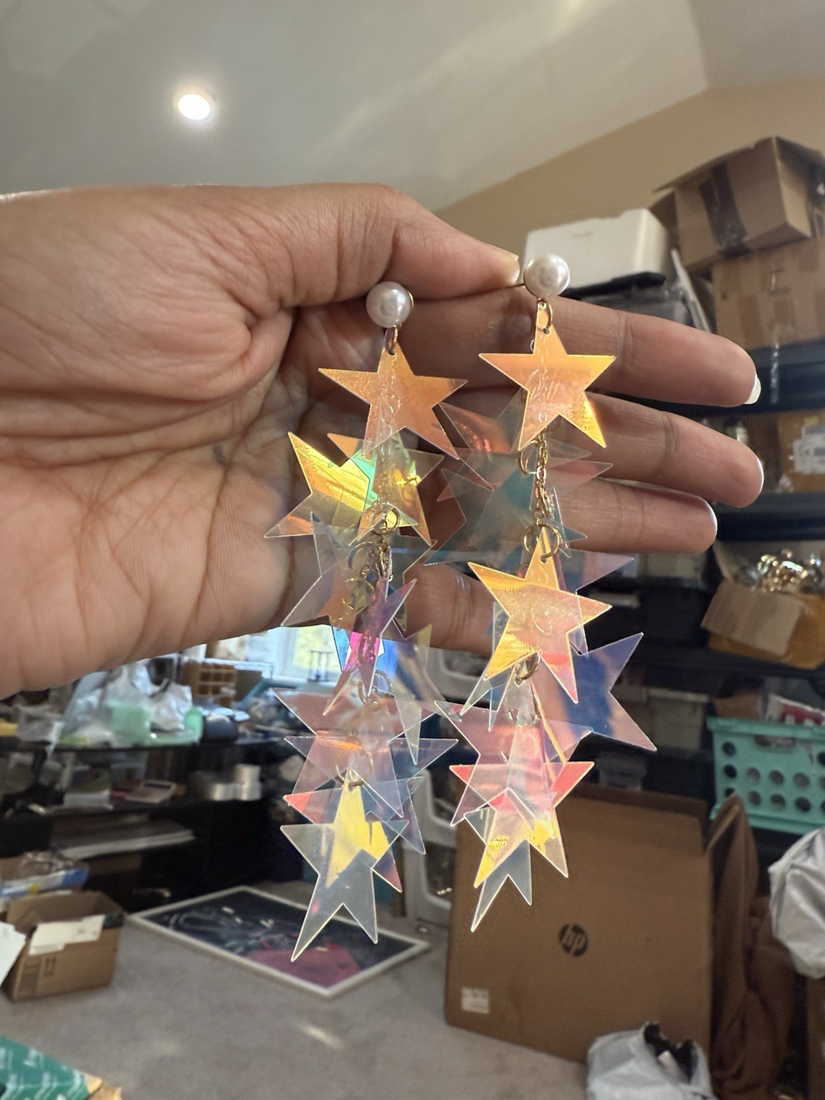 Large Star Acrylic Earrings Vintage Style Plastic Chunky Statement Big