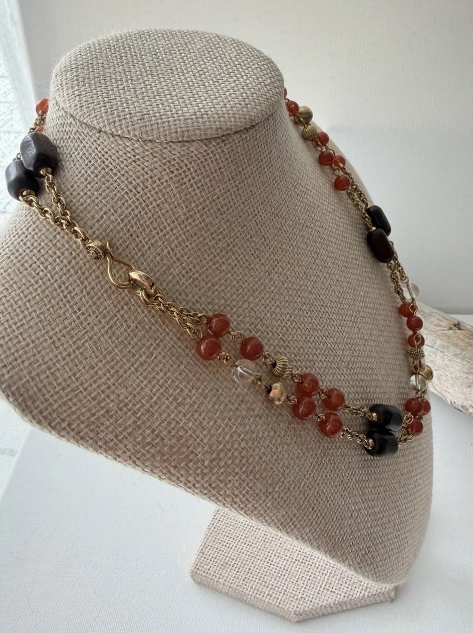 MONET Gold Tone Signed Layered Multi-Strand Beaded Rope Necklace Lobster