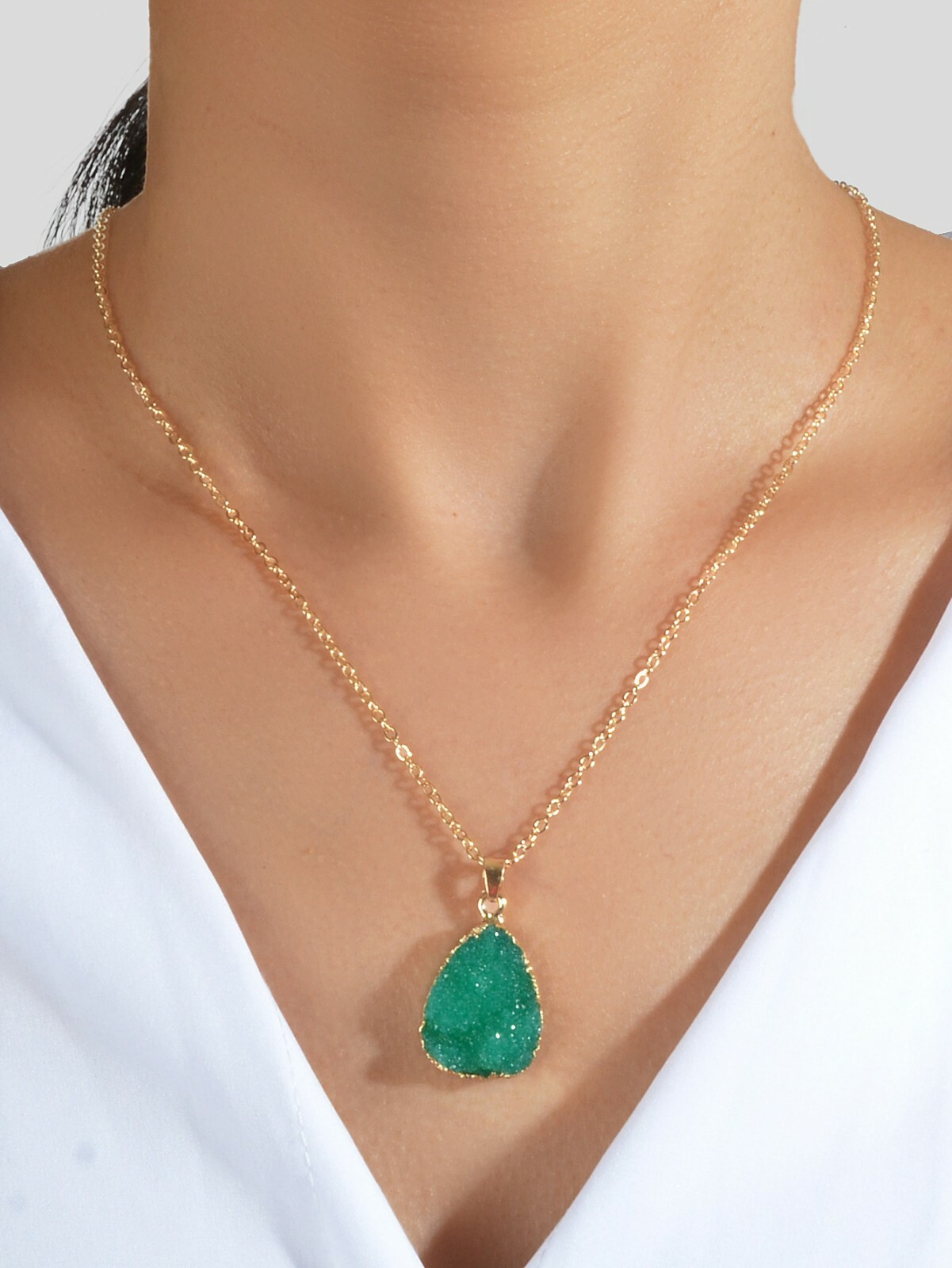 Boho Chic Gold Chain Colorful Stone Resin Water Drop Pendant Ethnic Necklace