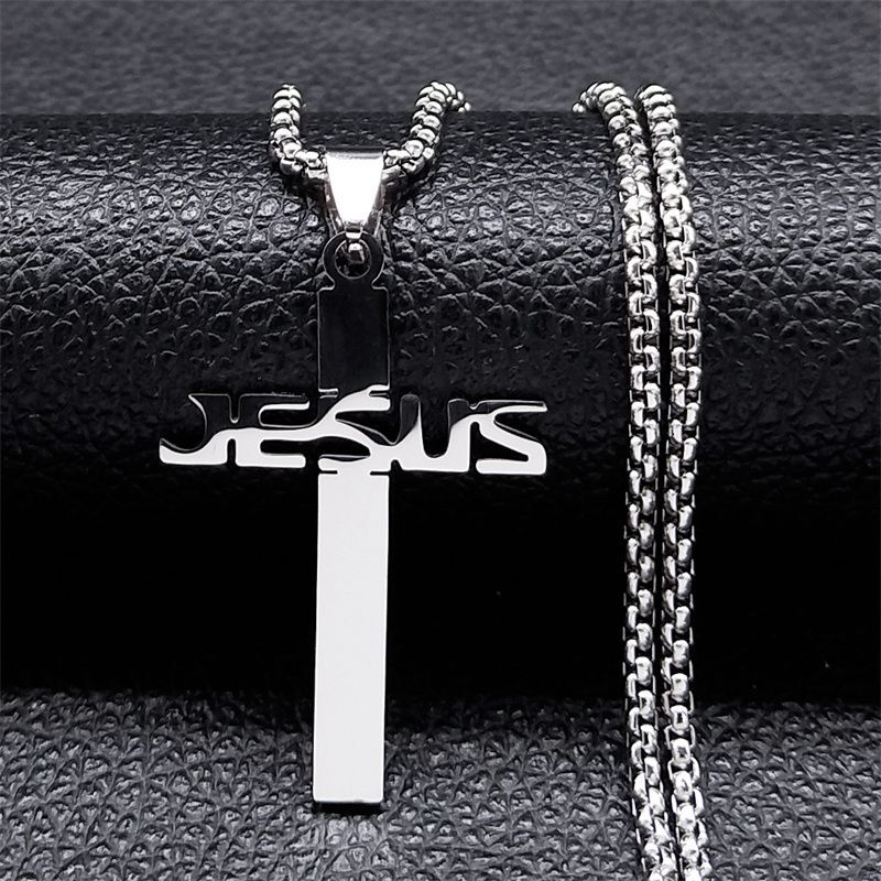 Men Chain Necklace Cross Pendants Choker Gothic Necklaces Stainless Steel 1Pcs